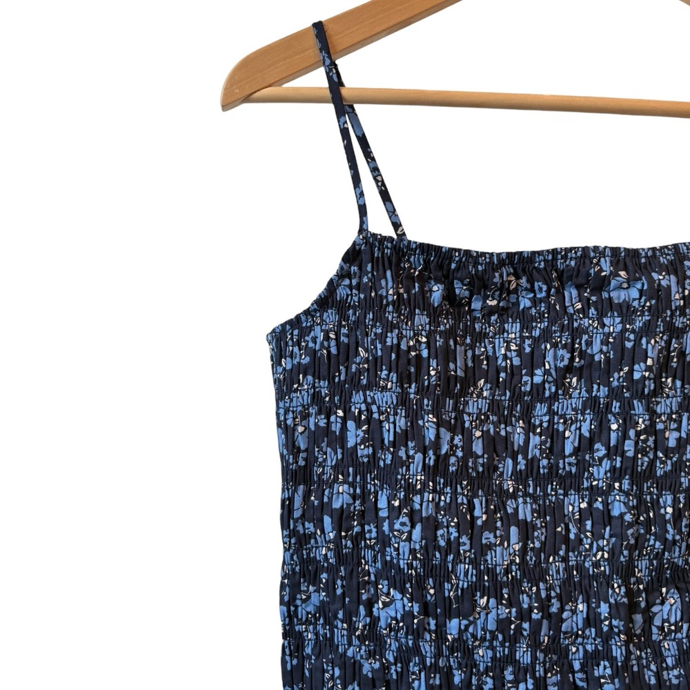 English Factory Sleeveless Square-Neck Cotton Midi Dress Smocked Navy Floral L - Picture 5 of 11